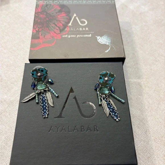 Ayala Bar Artistic Blue and Green Earrings Bangle Boho - Picture 1 of 1